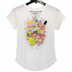 90s Nickelodeon‎ Cartoon T-Shirt M Rugrats Hey Arnold Ren Stimpy Mashup White